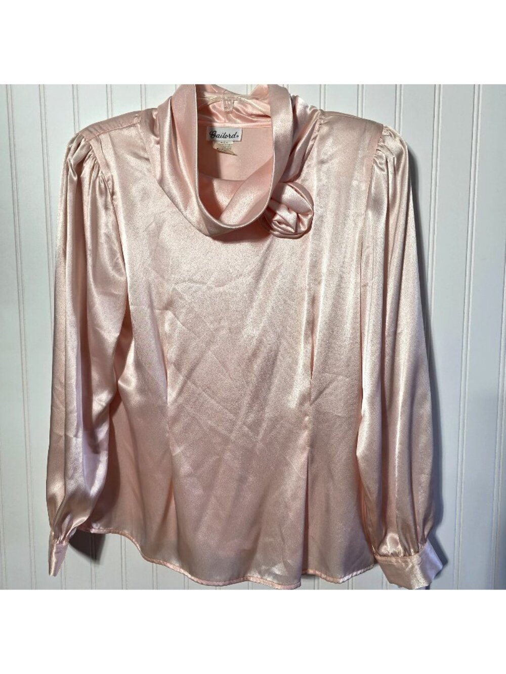 Vintage Gailord Satin Cowl Neck Blouse 8 Pink Romantic Festival Feminine Rosette